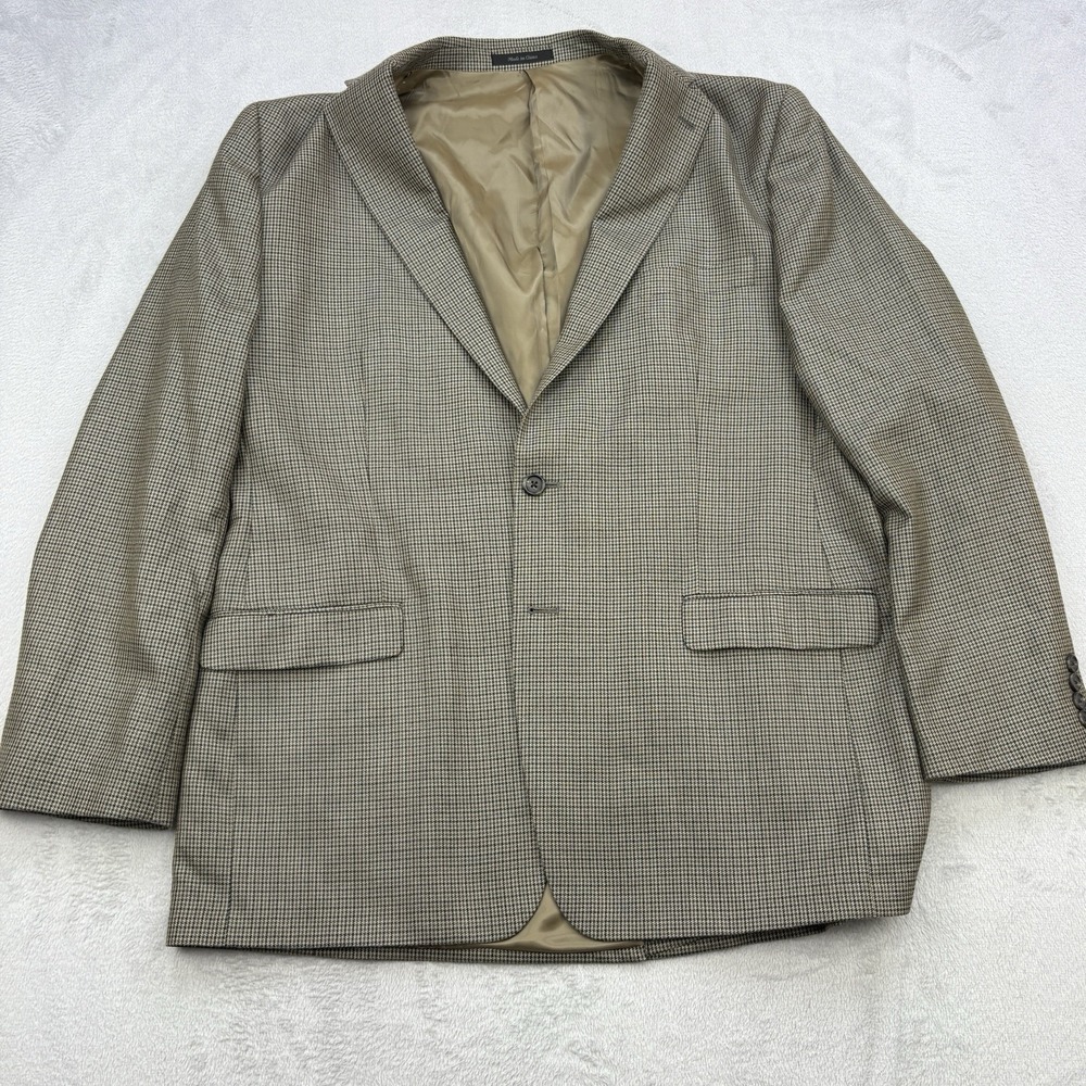 Lauren Ralph Lauren Blazer Mens 46L Brown Wool Silk Blend Houndstooth Suit Coat